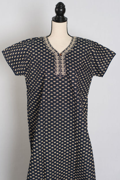 Printed Black Pure Cotton Nightwear in Regular Size - Saree Mandi