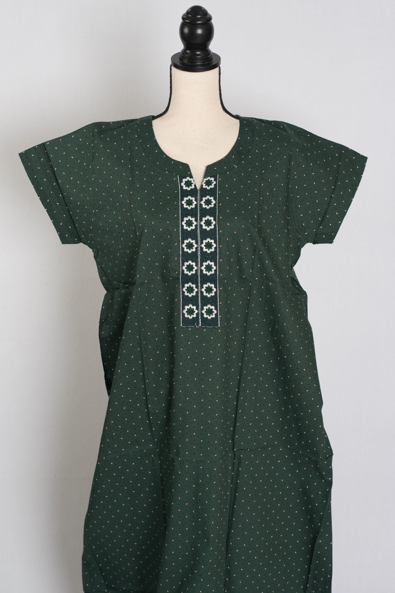 Printed Bottle Green Pure Cotton Nightwear in Regular Size - Saree Mandi