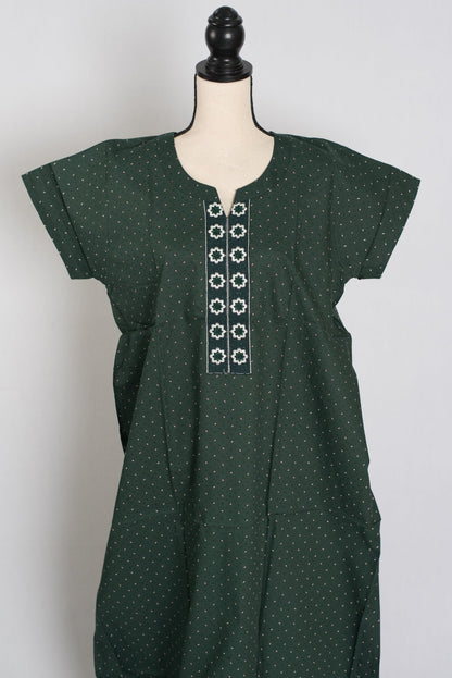 Printed Bottle Green Pure Cotton Nightwear in Regular Size - Saree Mandi