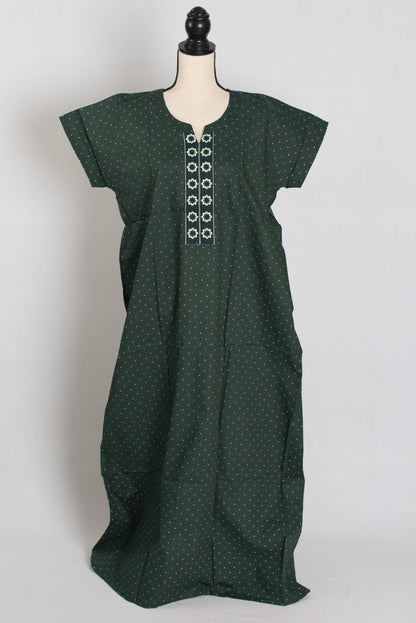 Printed Bottle Green Pure Cotton Nightwear in Regular Size - Saree Mandi