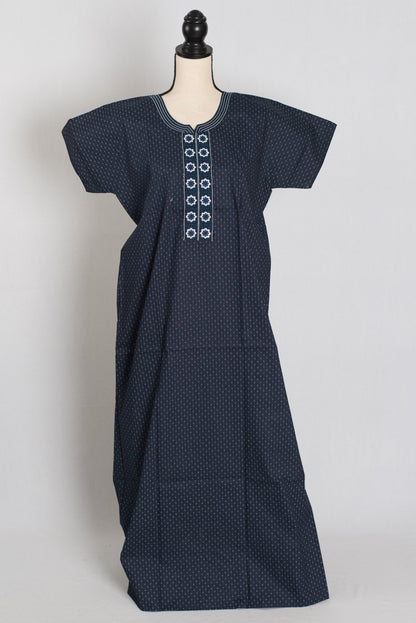 Printed Dark Blue Pure Cotton Nightwear in Regular Size - Saree Mandi