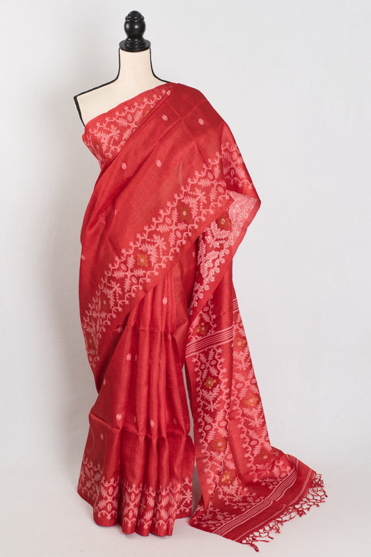 Rai: Bengal Tussar Silk Saree | Hand - Inspired Jamdani Weaving | Certified Silk - Saree Mandi