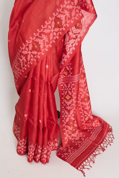 Rai: Bengal Tussar Silk Saree | Hand - Inspired Jamdani Weaving | Certified Silk - Saree Mandi