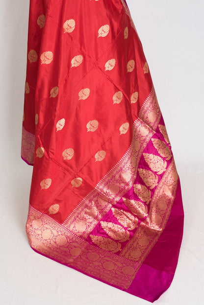 Rajini : Certified Katan Silk Bridal Banarasi Saree in Dark Red and Magenta - Saree Mandi