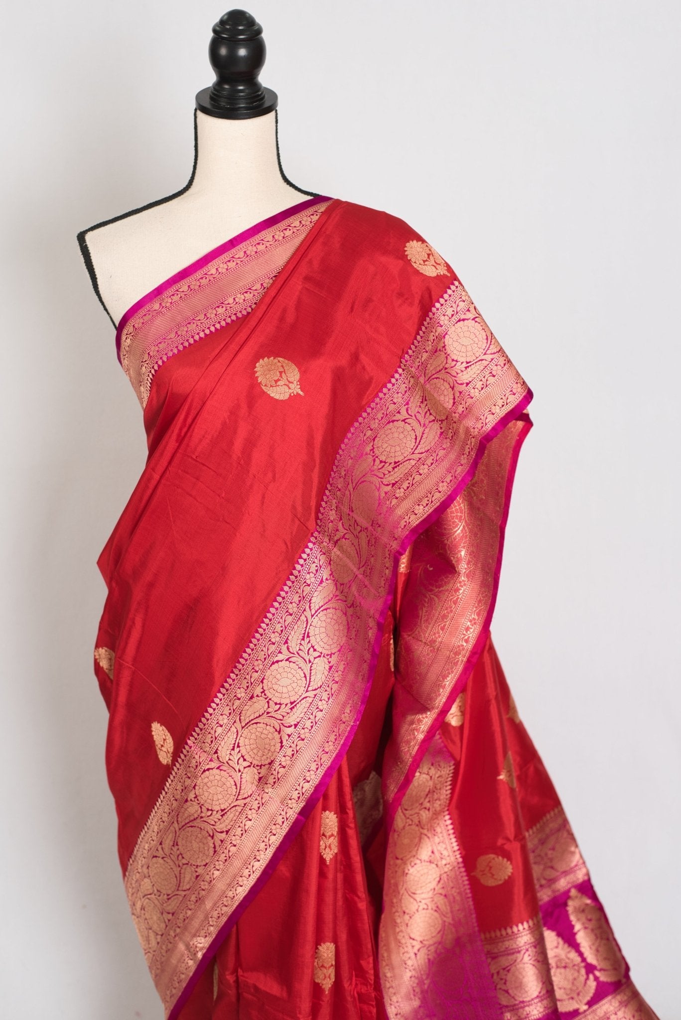 Rajini : Certified Katan Silk Bridal Banarasi Saree in Dark Red and Magenta - Saree Mandi