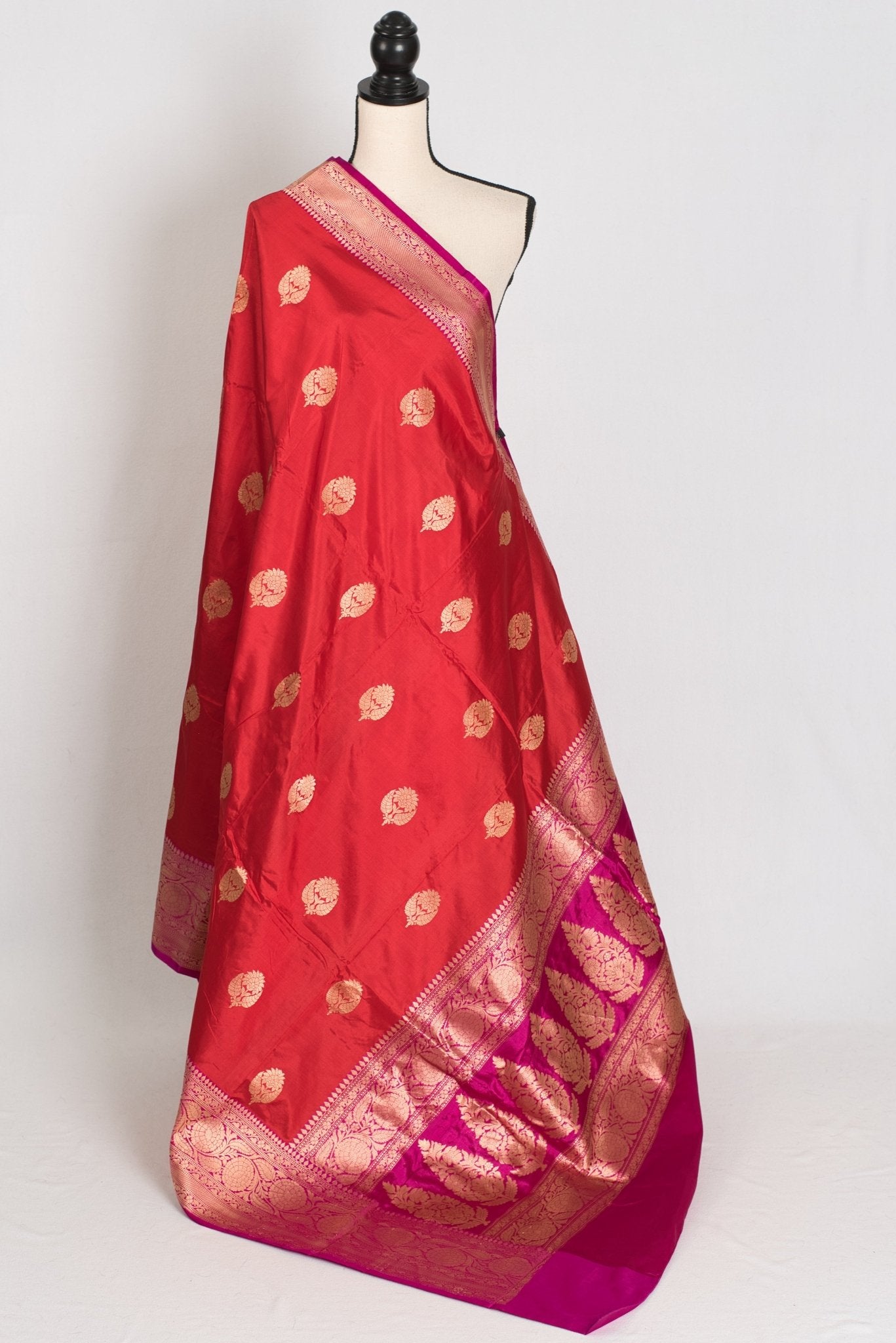 Rajini : Certified Katan Silk Bridal Banarasi Saree in Dark Red and Magenta - Saree Mandi