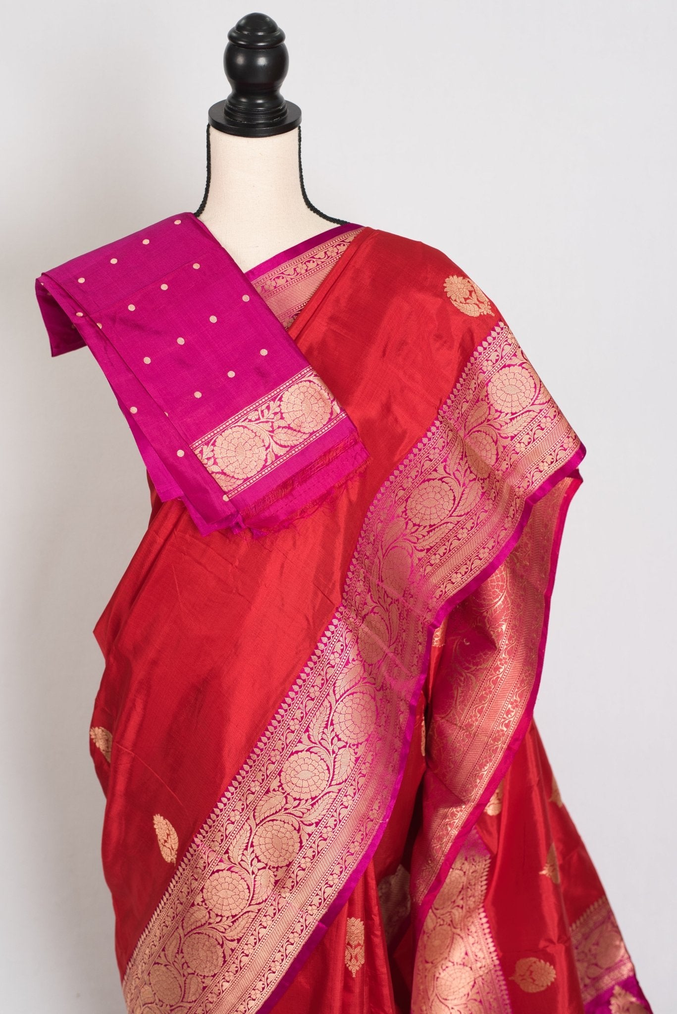 Rajini : Certified Katan Silk Bridal Banarasi Saree in Dark Red and Magenta - Saree Mandi