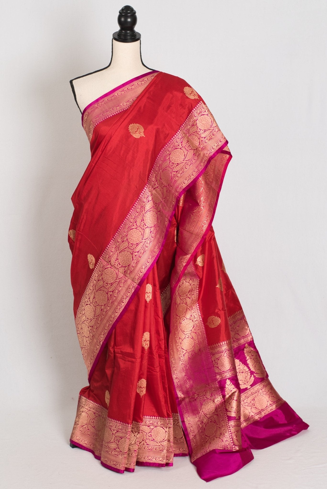 Rajini : Certified Katan Silk Bridal Banarasi Saree in Dark Red and Magenta - Saree Mandi