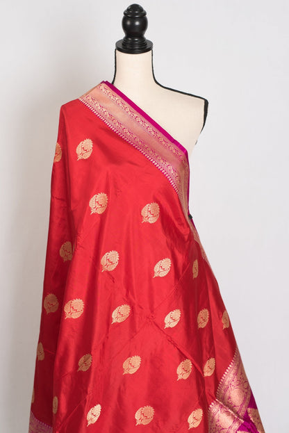 Rajini : Certified Katan Silk Bridal Banarasi Saree in Dark Red and Magenta - Saree Mandi