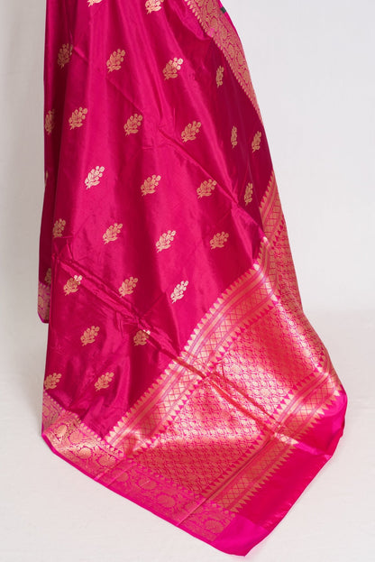 Rama : Certified Silk Banarasi Saree in Rosy Pink and Pink - Saree Mandi
