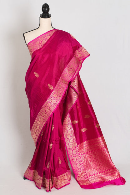 Rama : Certified Silk Banarasi Saree in Rosy Pink and Pink - Saree Mandi
