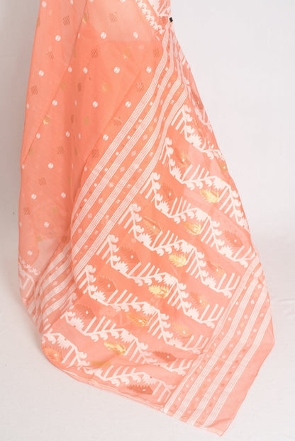 Ramani : Peach Orange Blended Soft Cotton Jamdani Bengali Saree - Saree Mandi