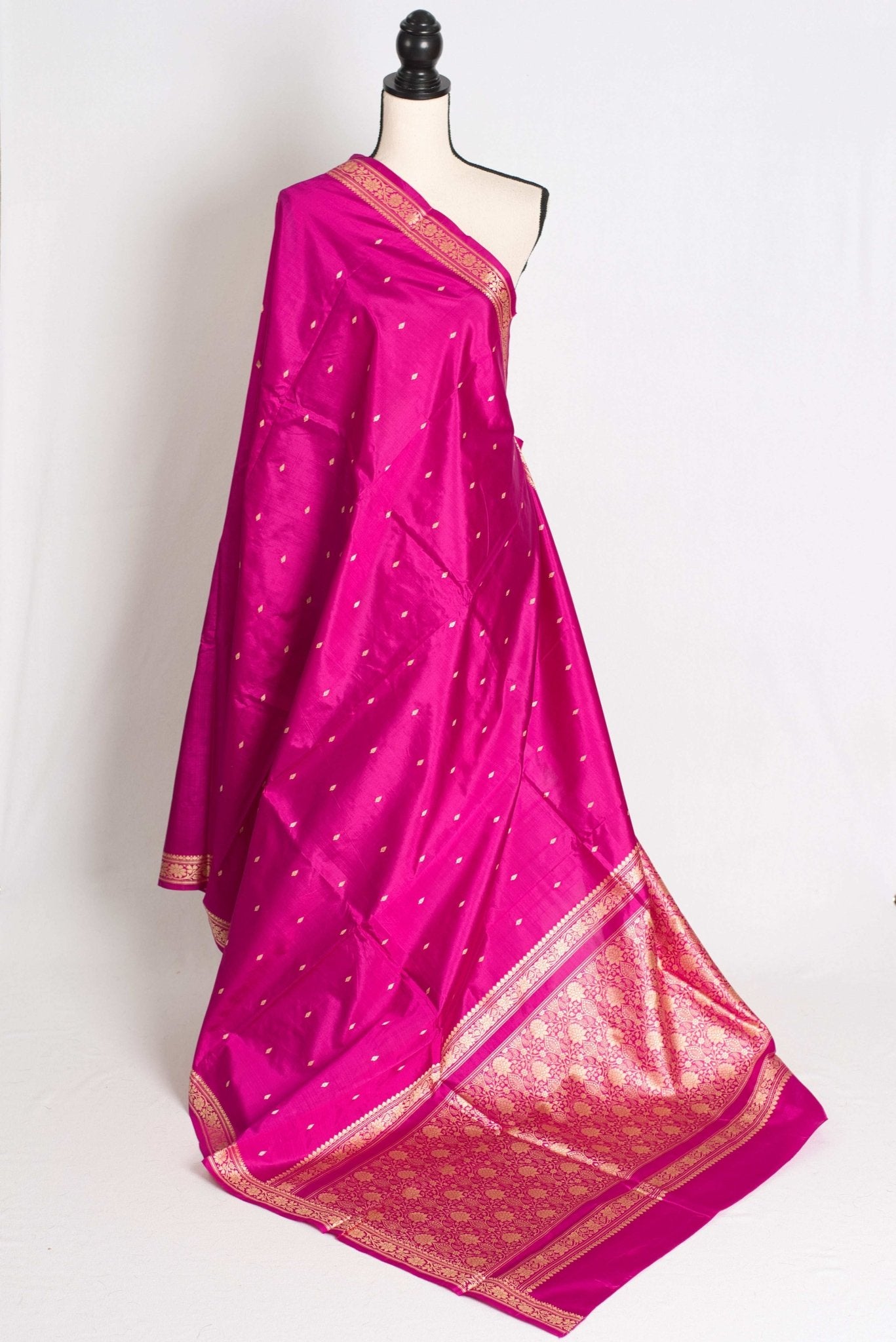 Rani : Certified Silk Banarasi Saree with Resham Work in Purplish Pink - Saree Mandi