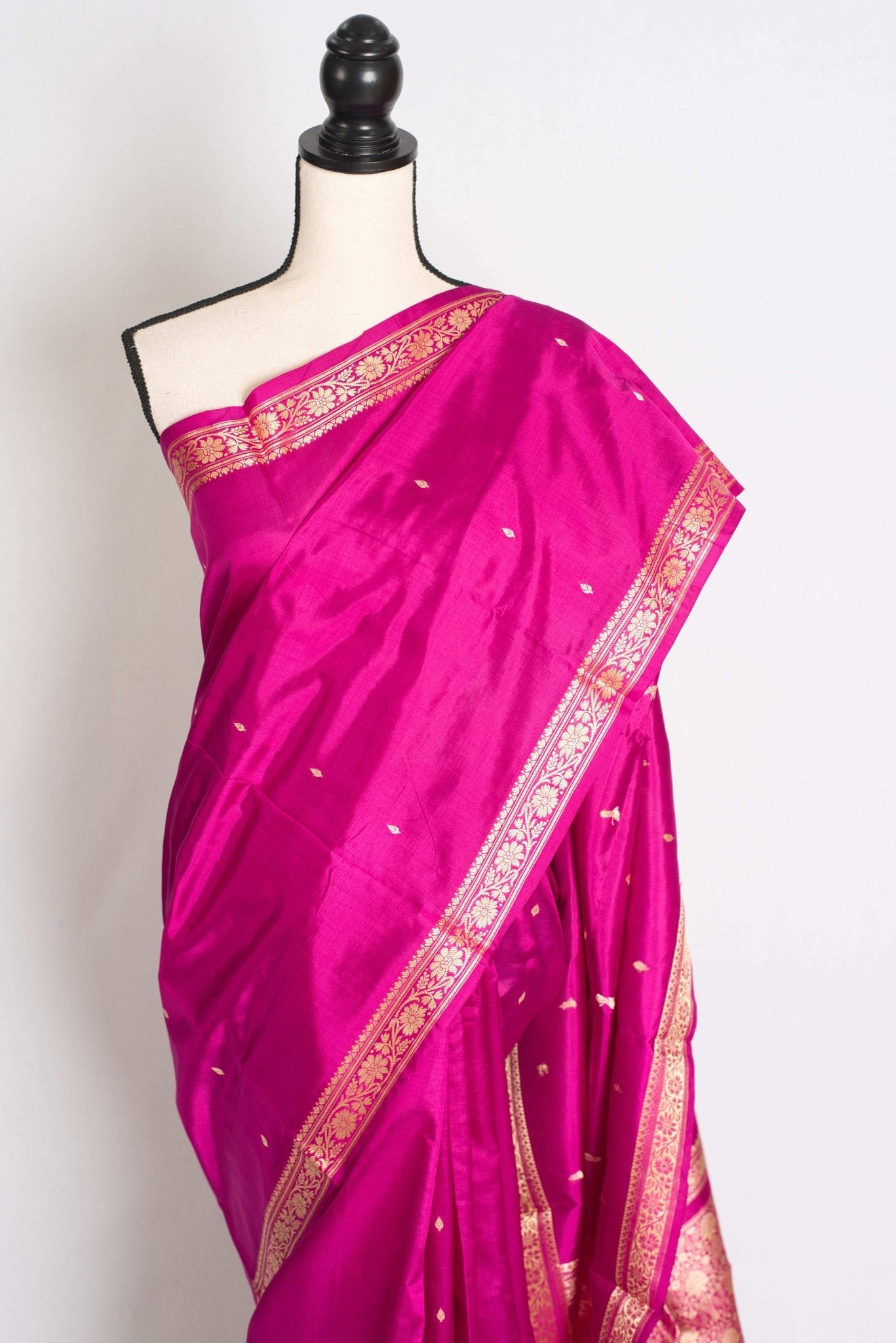 Rani : Certified Silk Banarasi Saree with Resham Work in Purplish Pink - Saree Mandi