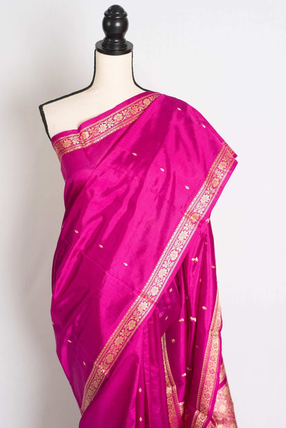 Rani : Certified Silk Banarasi Saree with Resham Work in Purplish Pink - Saree Mandi