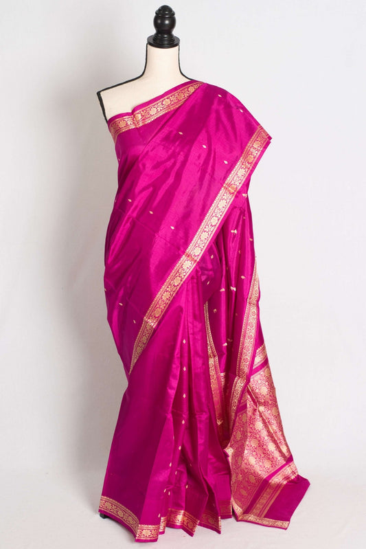 Rani : Certified Silk Banarasi Saree with Resham Work in Purplish Pink - Saree Mandi