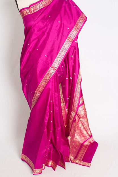 Rani : Certified Silk Banarasi Saree with Resham Work in Purplish Pink - Saree Mandi