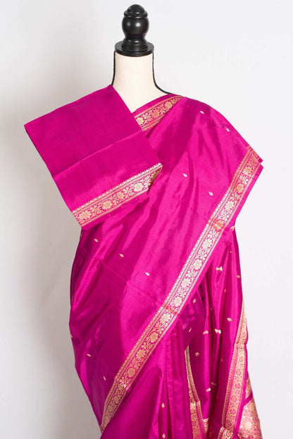 Rani : Certified Silk Banarasi Saree with Resham Work in Purplish Pink - Saree Mandi