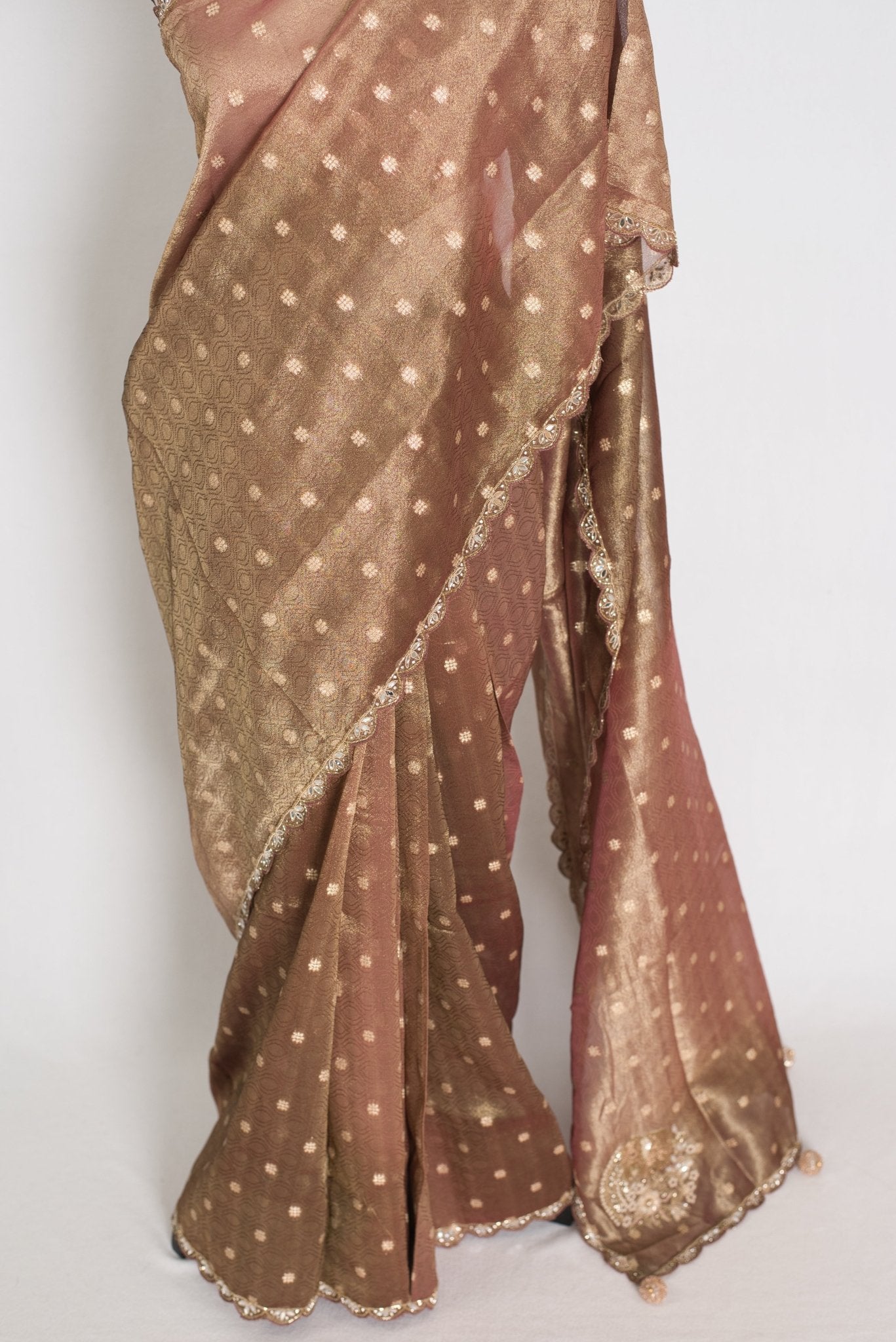 Rashmi: Brown Soft Tissue Saree with Hand Zardosi Embroidery | Partywear - Saree Mandi