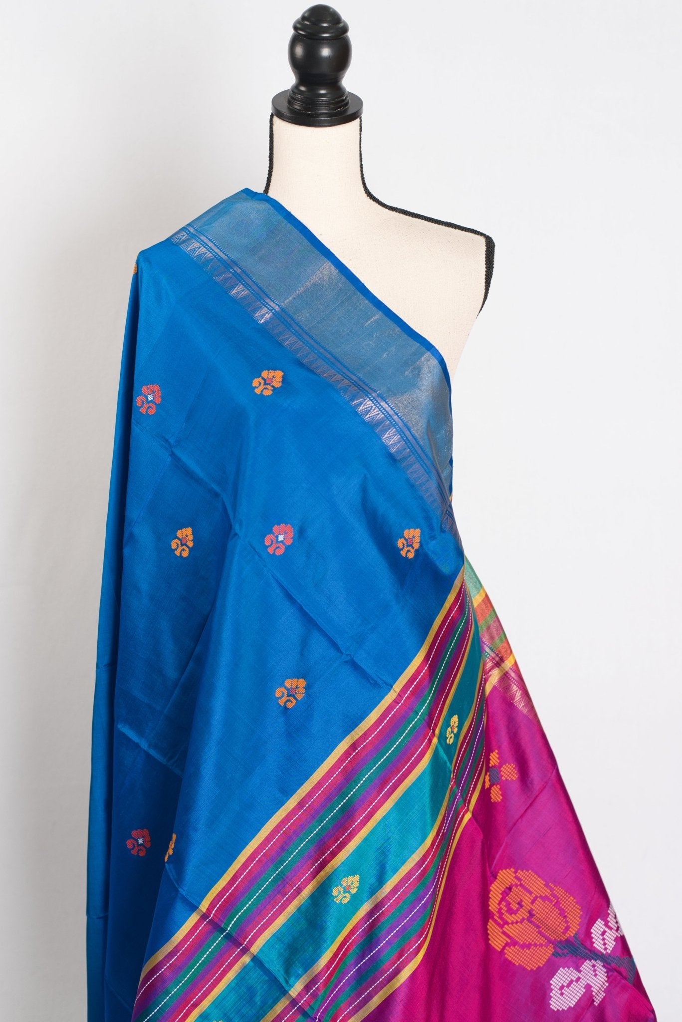 Rashmi : Lightweight Bishnupur Katan Silk Saree in Peacock Blue and Purple - Saree Mandi
