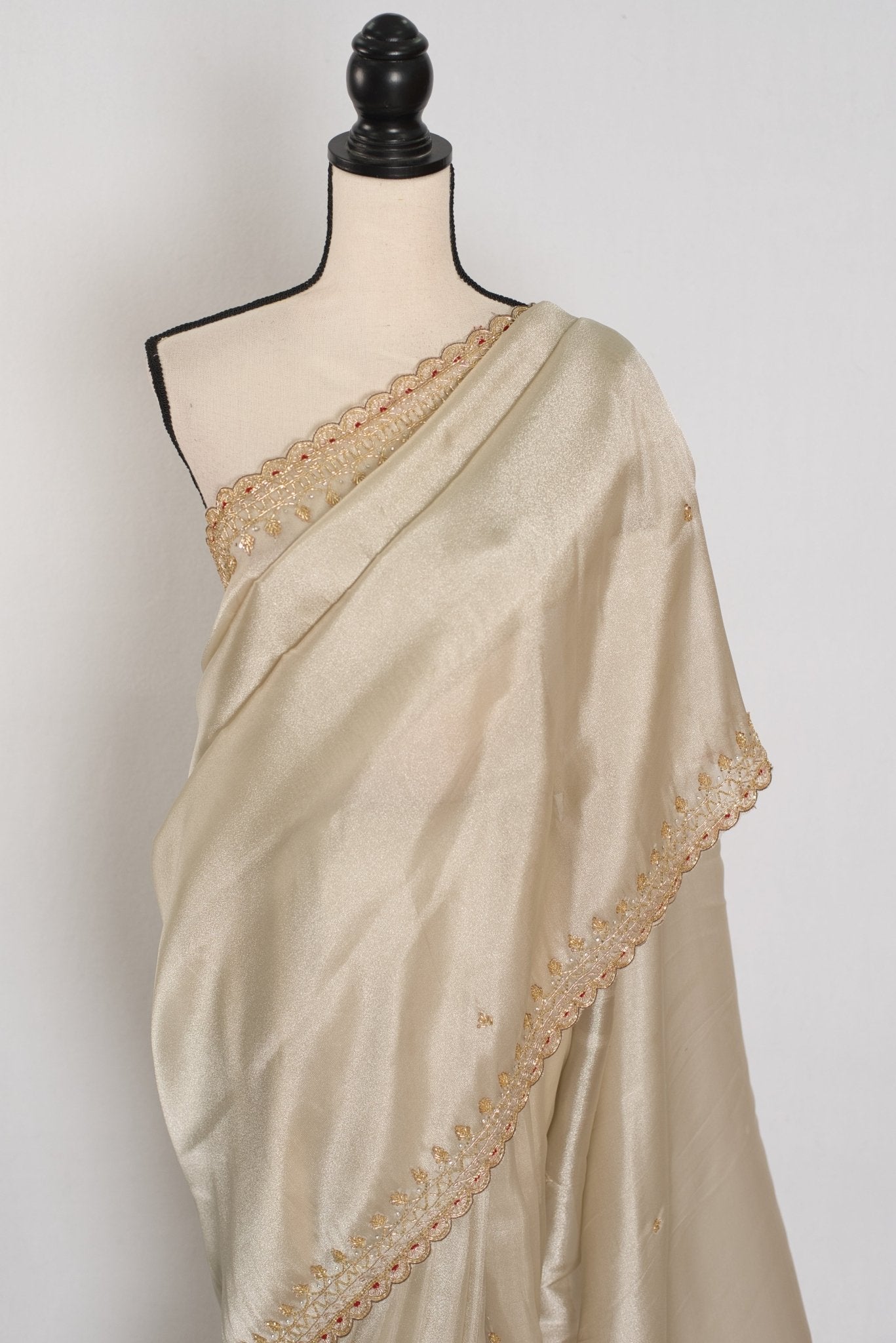 Rebecca : Tissue Designer Saree in Silver with Cut Dana Embroidery | Partywear - Saree Mandi