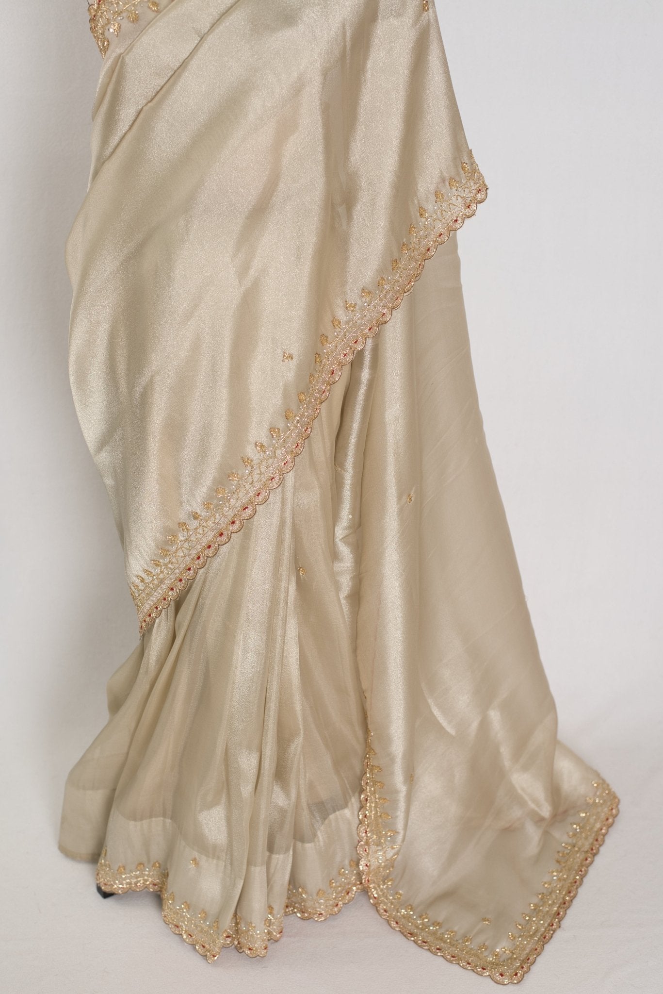 Rebecca : Tissue Designer Saree in Silver with Cut Dana Embroidery | Partywear - Saree Mandi