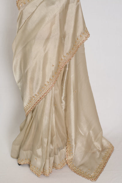 Rebecca : Tissue Designer Saree in Silver with Cut Dana Embroidery | Partywear - Saree Mandi