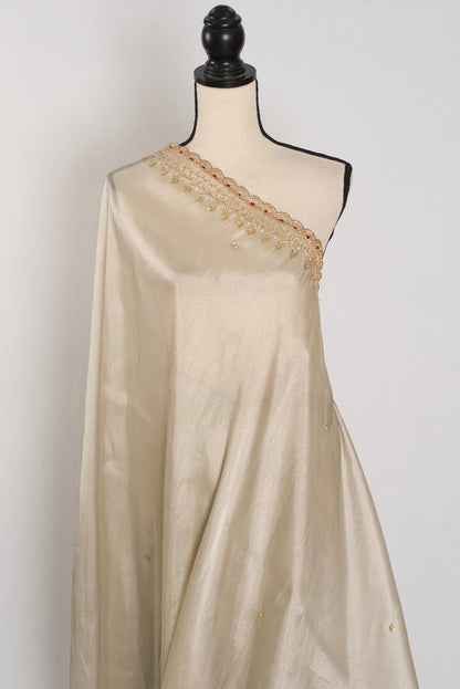 Rebecca : Tissue Designer Saree in Silver with Cut Dana Embroidery | Partywear - Saree Mandi