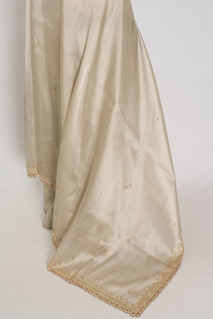 Rebecca : Tissue Designer Saree in Silver with Cut Dana Embroidery | Partywear - Saree Mandi