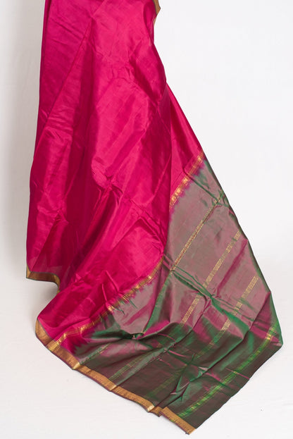 Rita : Rani Pink and Green Kanjivaram Silk Saree with Small Golden Border - Saree Mandi