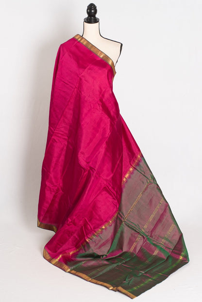 Rita : Rani Pink and Green Kanjivaram Silk Saree with Small Golden Border - Saree Mandi