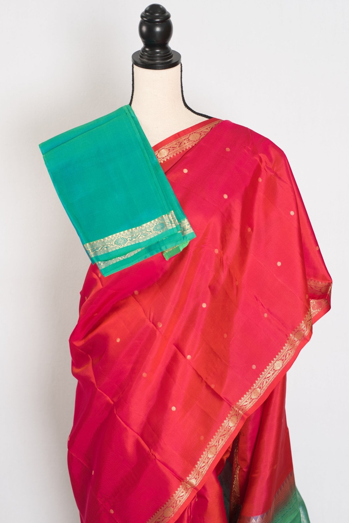 Roopa: Peachy Orange Polka Dot Kanjivaram Silk Saree | Silk Mark - Saree Mandi