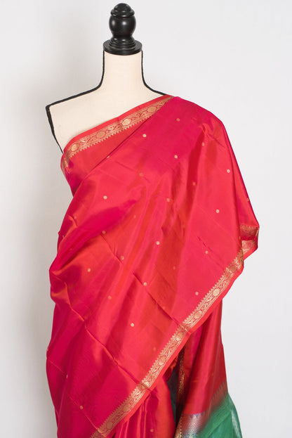 Roopa: Peachy Orange Polka Dot Kanjivaram Silk Saree | Silk Mark - Saree Mandi