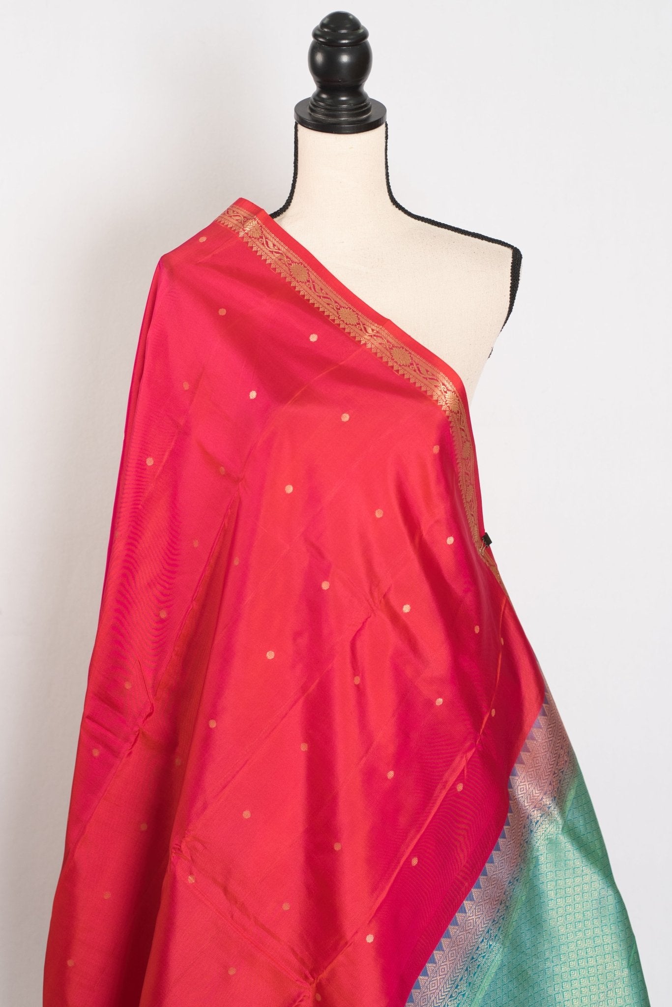Roopa: Peachy Orange Polka Dot Kanjivaram Silk Saree | Silk Mark - Saree Mandi