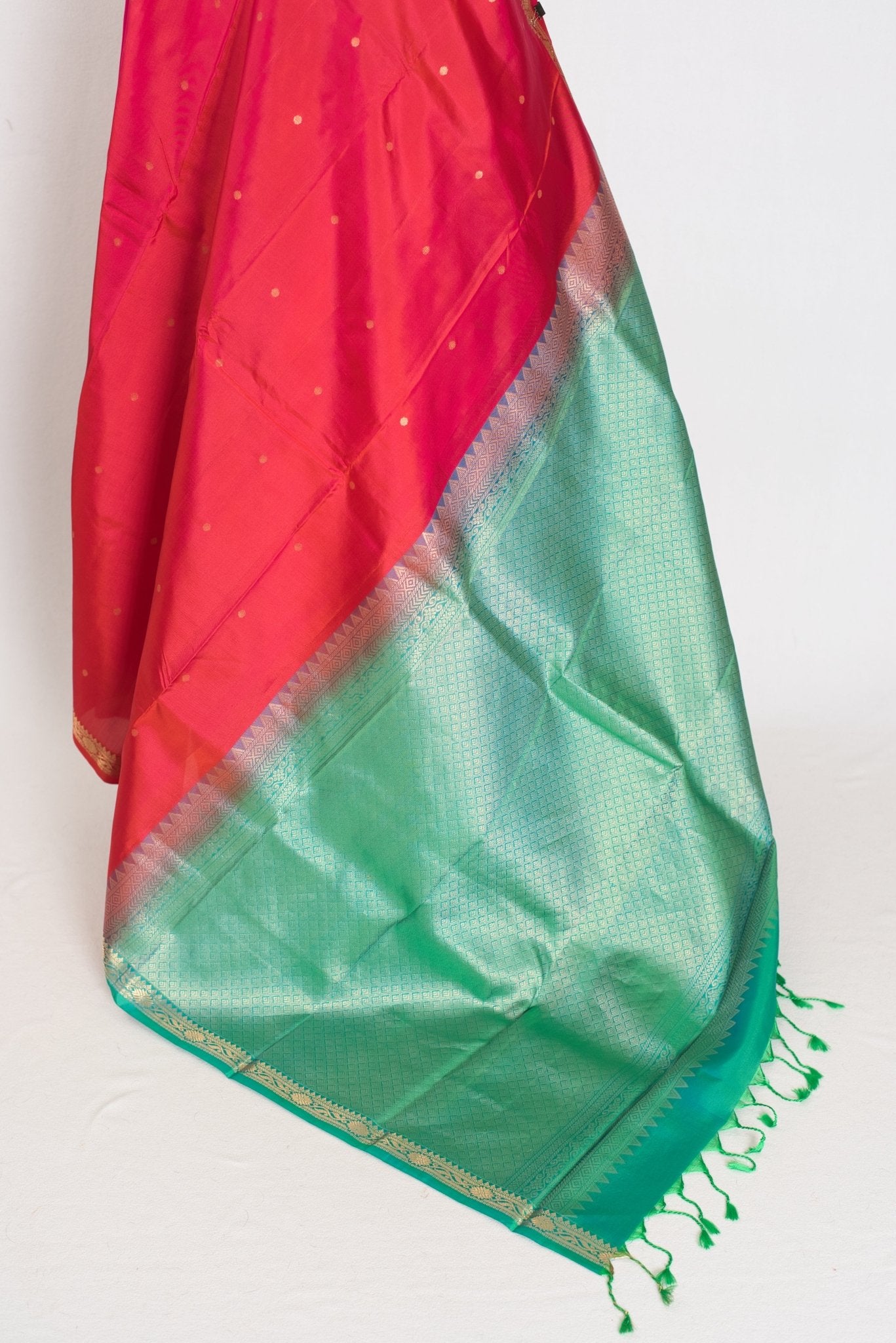 Roopa: Peachy Orange Polka Dot Kanjivaram Silk Saree | Silk Mark - Saree Mandi
