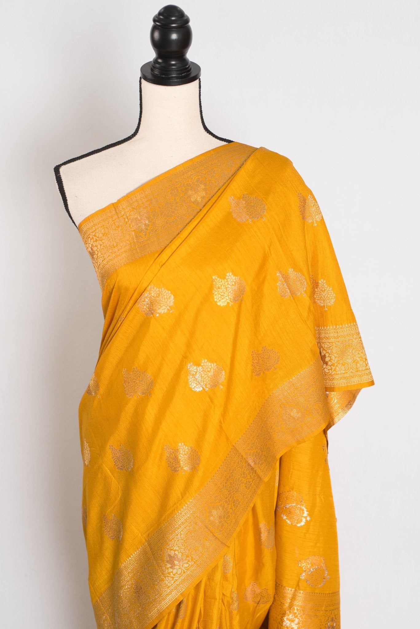 Roshni: Yellow & Gold Semi Tussar Banarasi Silk Saree | Budget - Friendly - Saree Mandi