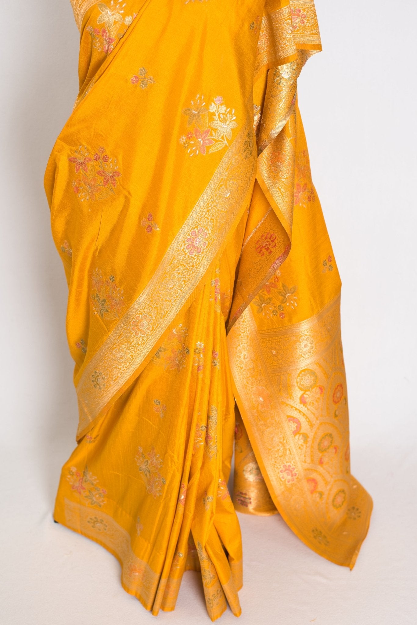 Roshni: Yellow & Gold Semi Tussar Banarasi Silk Saree | Budget - Friendly - Saree Mandi