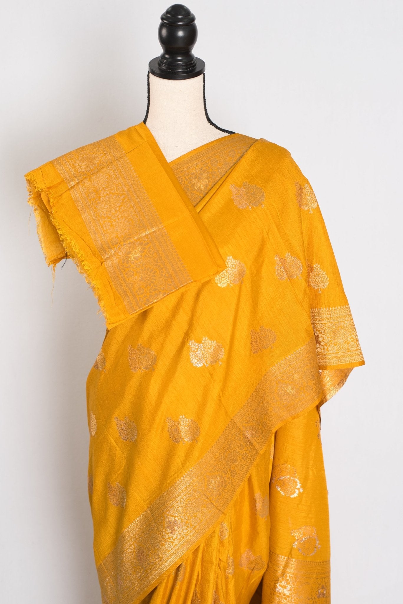 Roshni: Yellow & Gold Semi Tussar Banarasi Silk Saree | Budget - Friendly - Saree Mandi