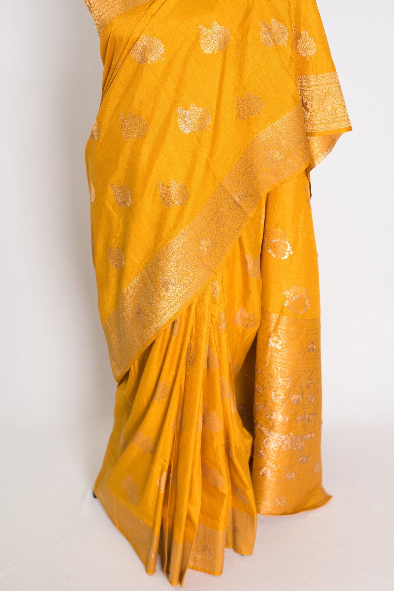 Roshni: Yellow & Gold Semi Tussar Banarasi Silk Saree | Budget - Friendly - Saree Mandi