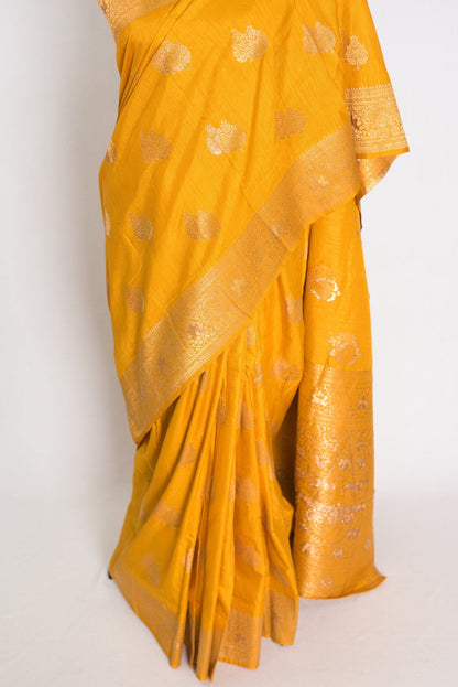 Roshni: Yellow & Gold Semi Tussar Banarasi Silk Saree | Budget - Friendly - Saree Mandi