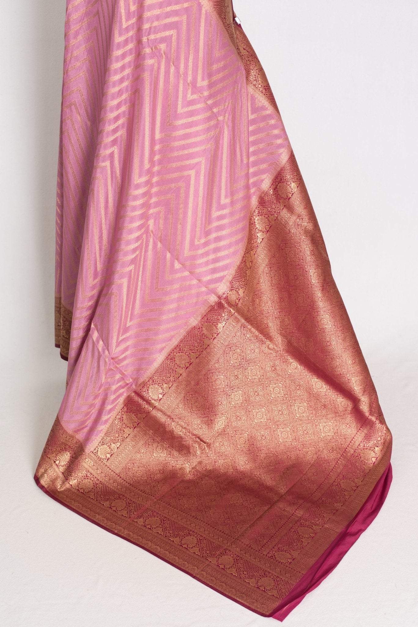 Saira: Pink and Maroon Banarasi Saree | Size 42 Stitched Blouse - Saree Mandi
