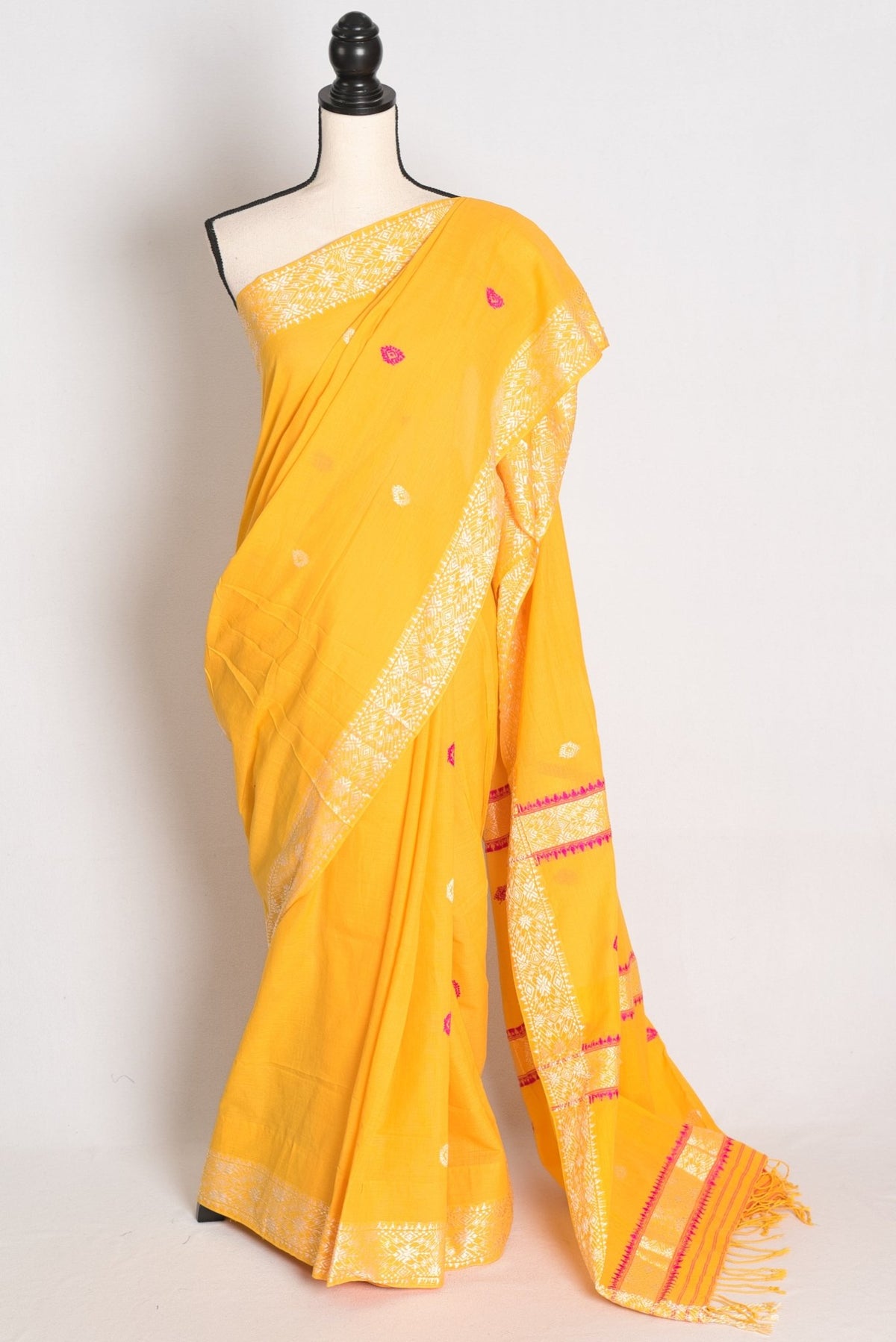 Bright Yellow Cotton saree — view