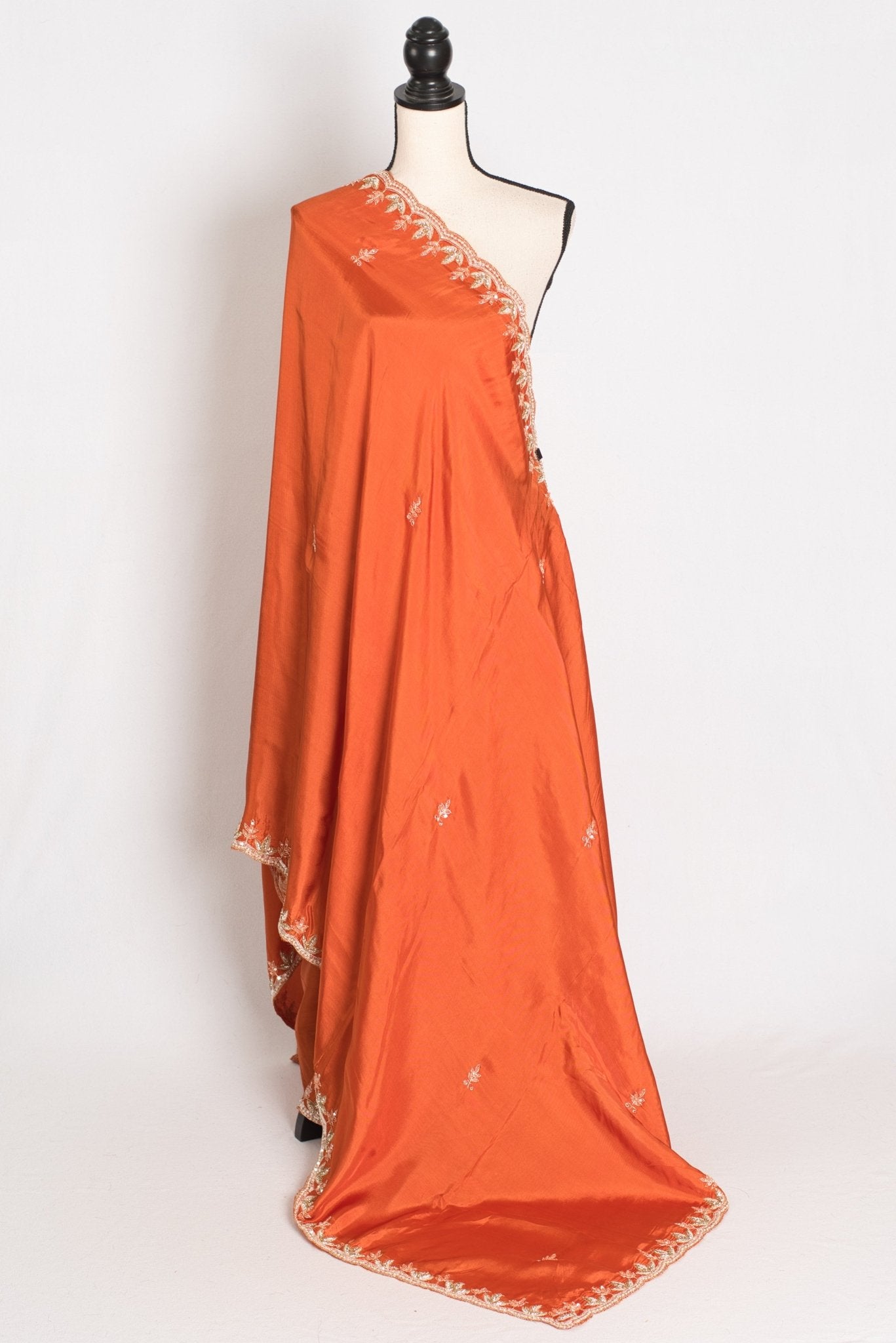 Sargam : Orange Hand Embroidery Zardosi Crepe Silk Partywear Saree - Saree Mandi