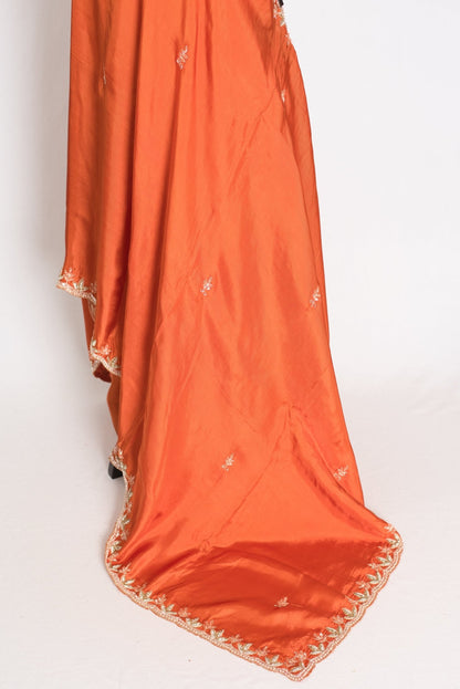Sargam : Orange Hand Embroidery Zardosi Crepe Silk Partywear Saree - Saree Mandi