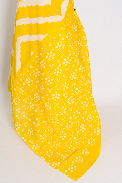 Shalini: Bright Yellow & White Contemporary Bengal Soft Mulmul Cotton Saree - Saree Mandi