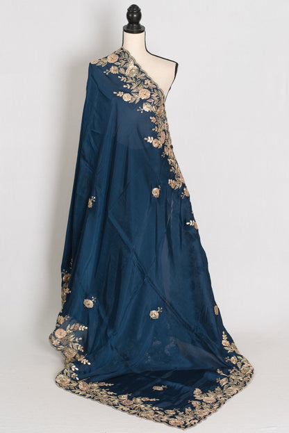 Shila: Blue Organza Silk Saree with Gota Patti & 38 Stitched Blouse - Saree Mandi