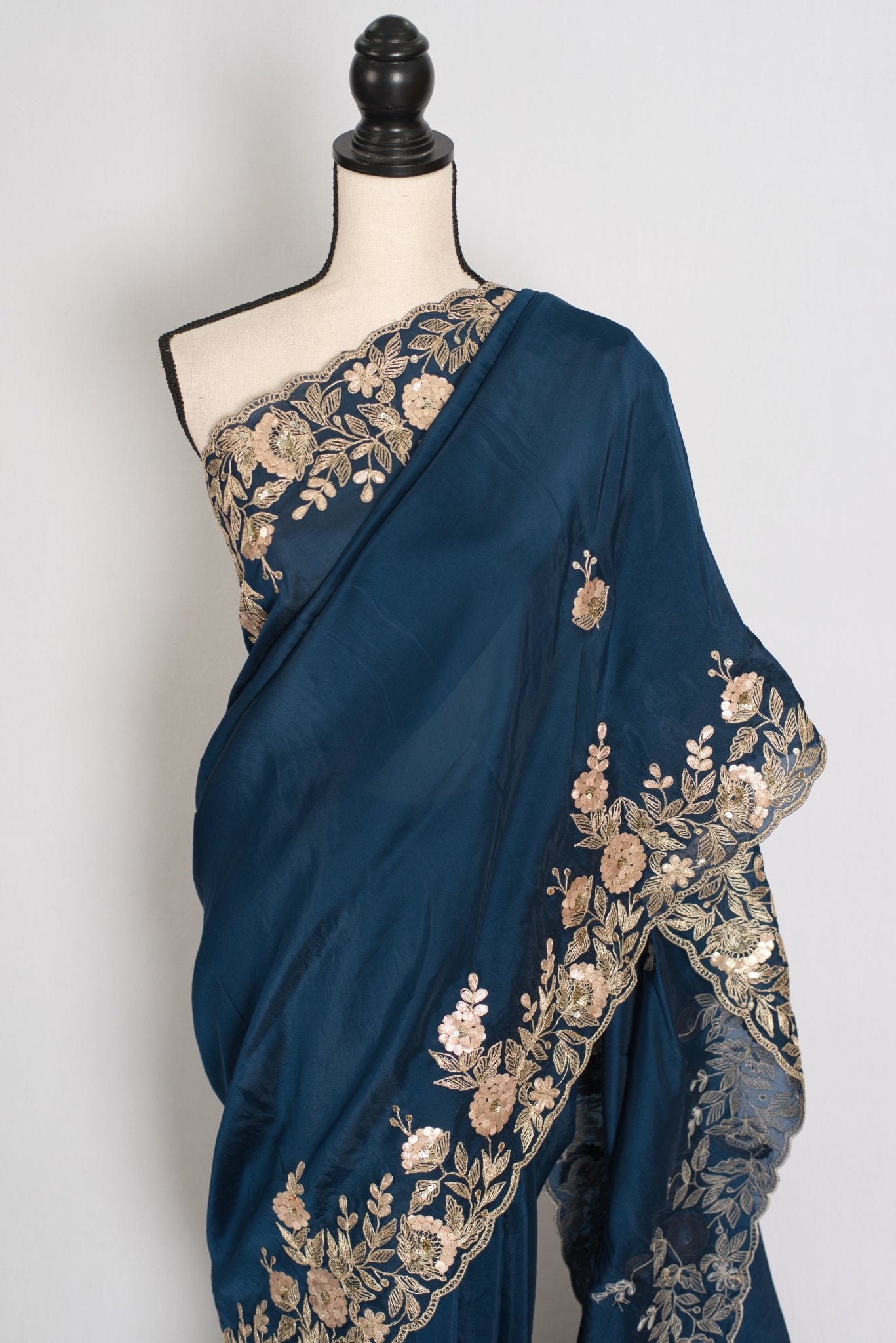Shila: Blue Organza Silk Saree with Gota Patti & 38 Stitched Blouse - Saree Mandi