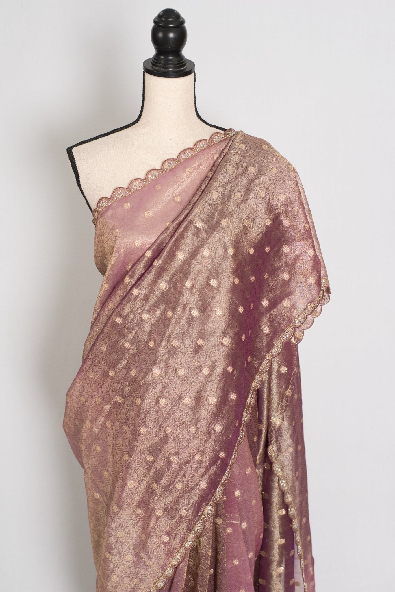 Shobha: Mauve Soft Tissue Saree with Hand Zardosi Embroidery | Partywear - Saree Mandi