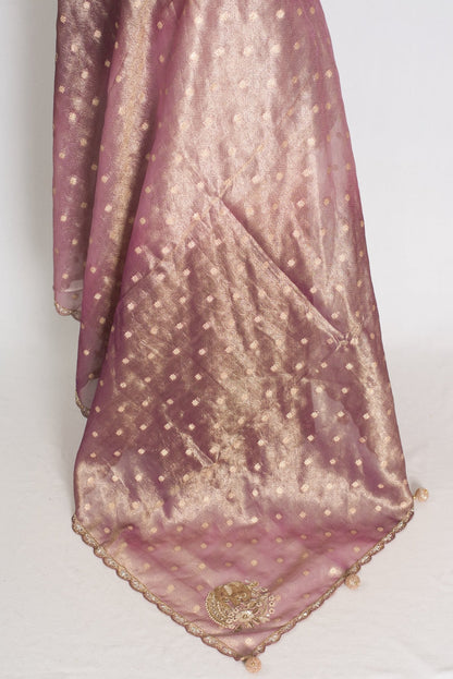 Shobha: Mauve Soft Tissue Saree with Hand Zardosi Embroidery | Partywear - Saree Mandi
