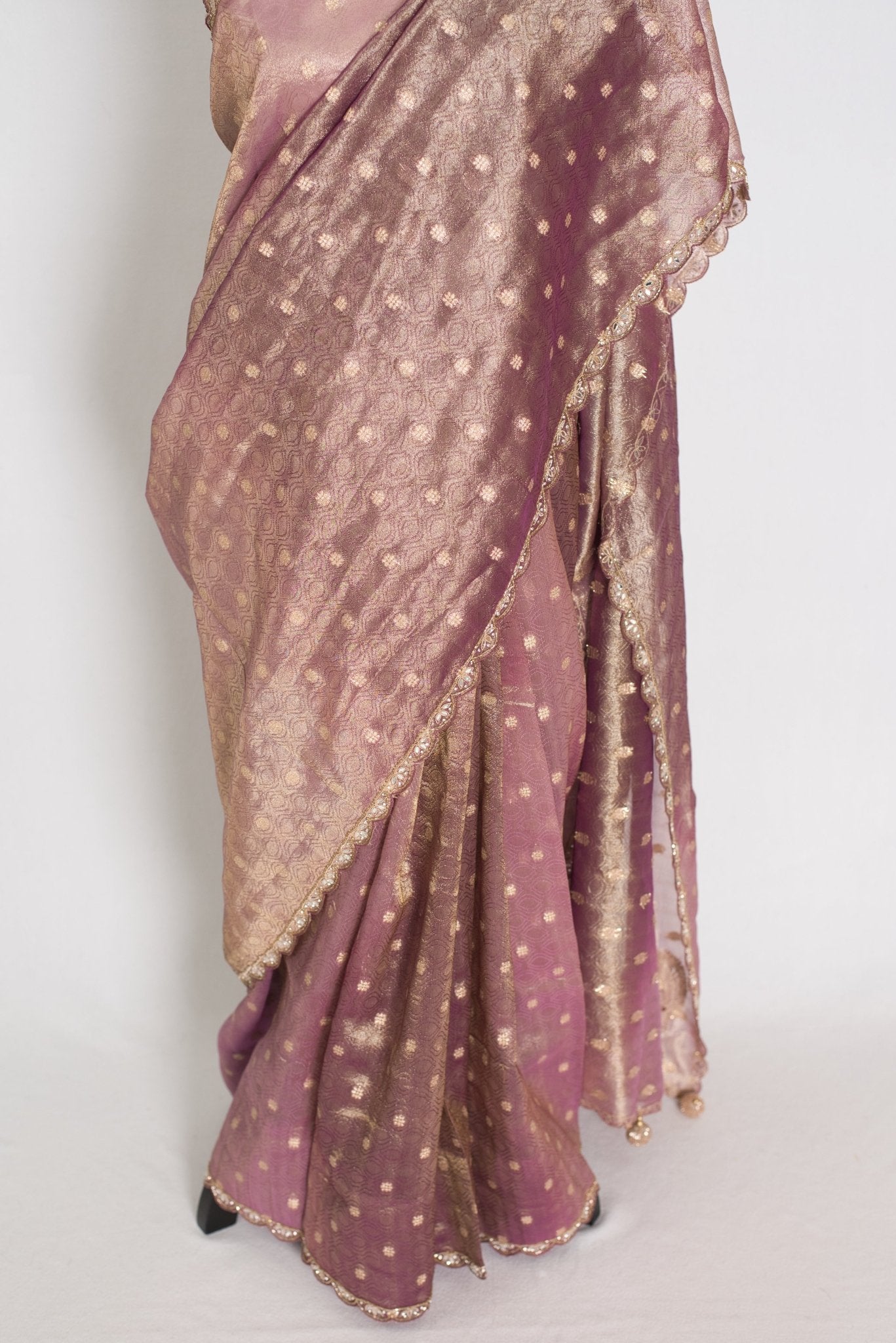 Shobha: Mauve Soft Tissue Saree with Hand Zardosi Embroidery | Partywear - Saree Mandi